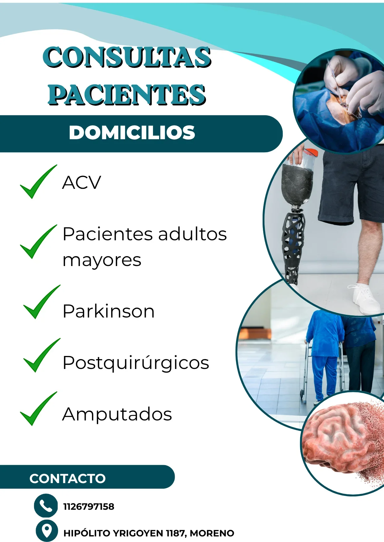 Atención domiciliaria Moreno Centro y alrededores.
35,000$ la sesión.