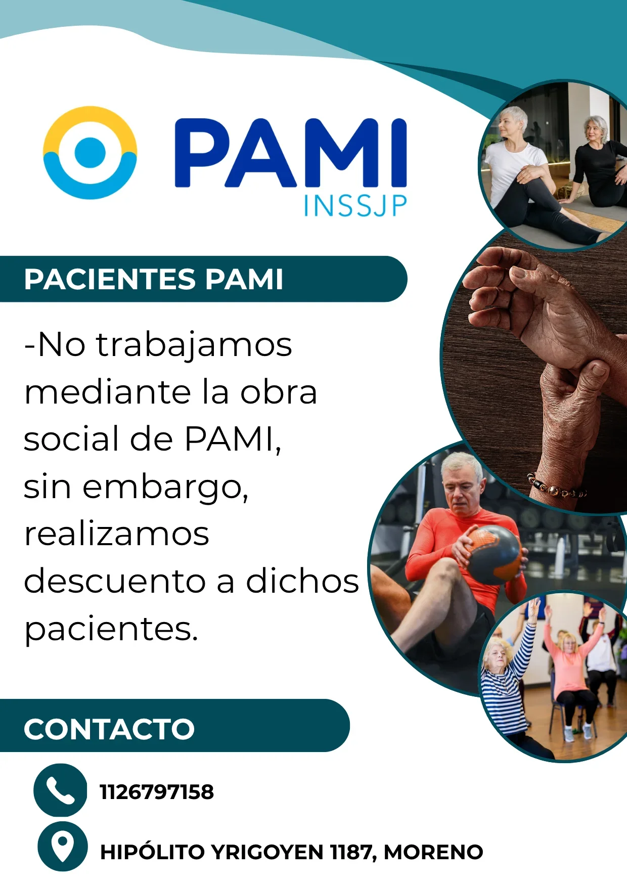 Rehabilitación de forma particular. Cada sesión tiene el valor de 16.000$ la sesión.
